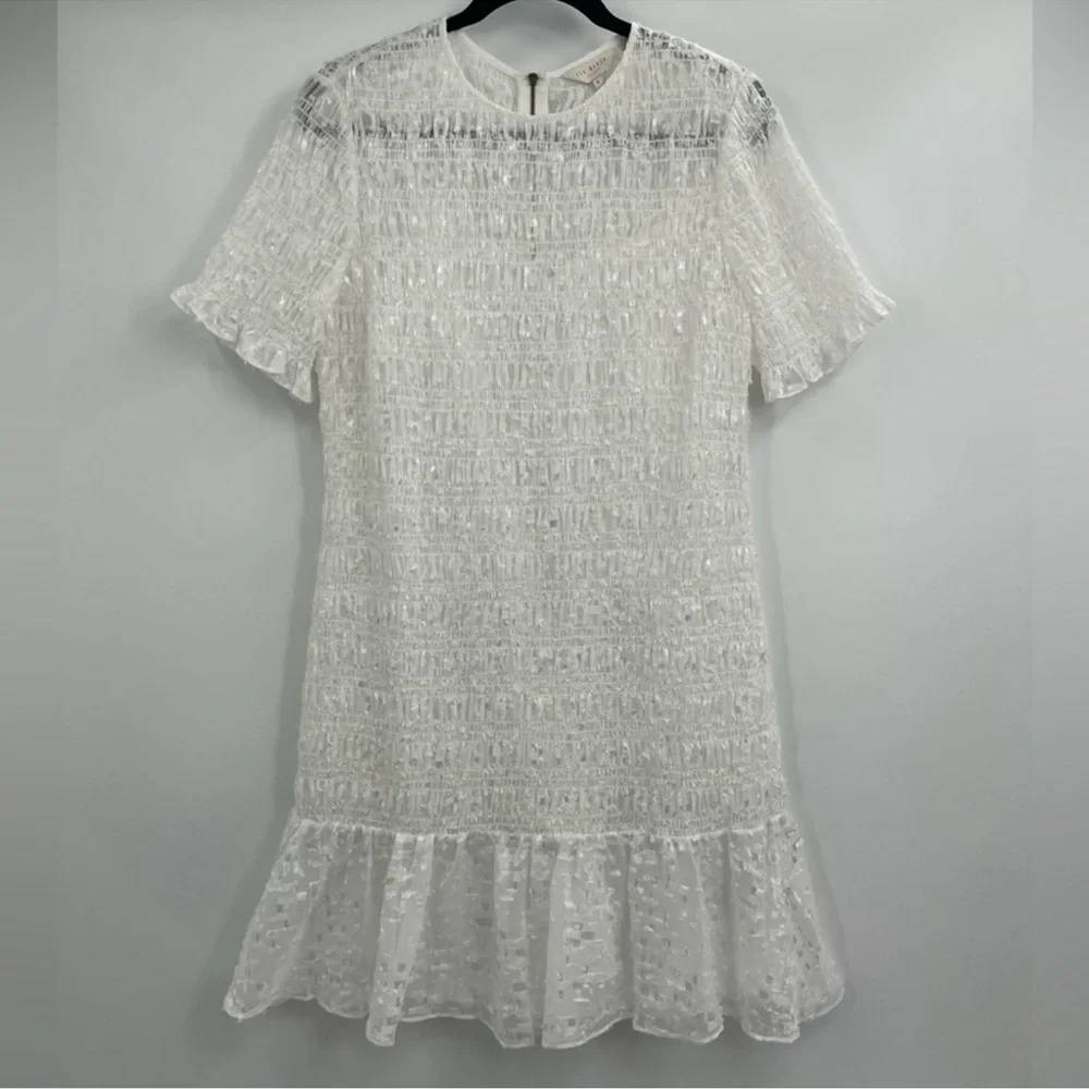 Ted baker London white tildra smoked fit and flare mini dress size large 10 nwt - Picture 2 of 11